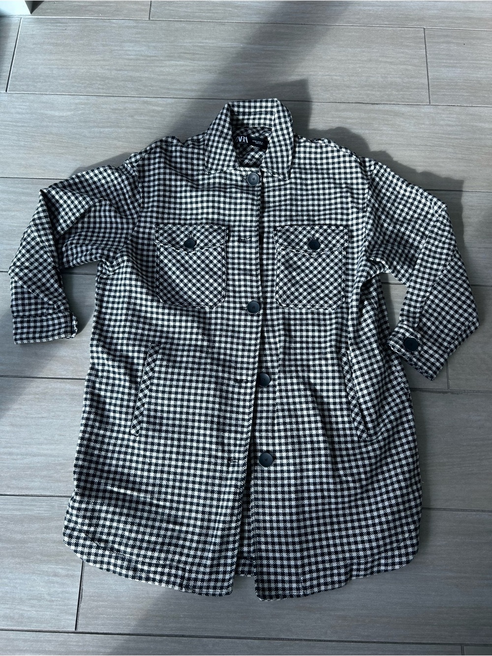 Black and White Gingham Button-Up Shirt Jacket